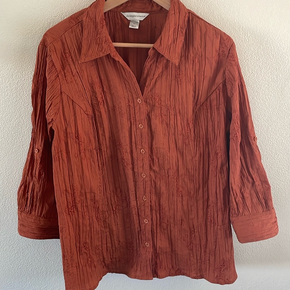 Christopher & Banks orange button up top with 3/4 sleeves | size XL